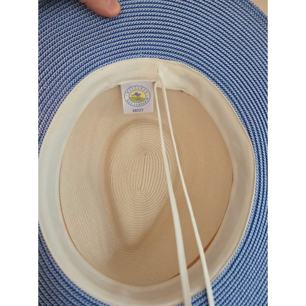 WALLLAROO Hat Company Kristy Fedora Sun Hat Blue Cream Packable Adj. Wide Brim - Picture 4 of 9